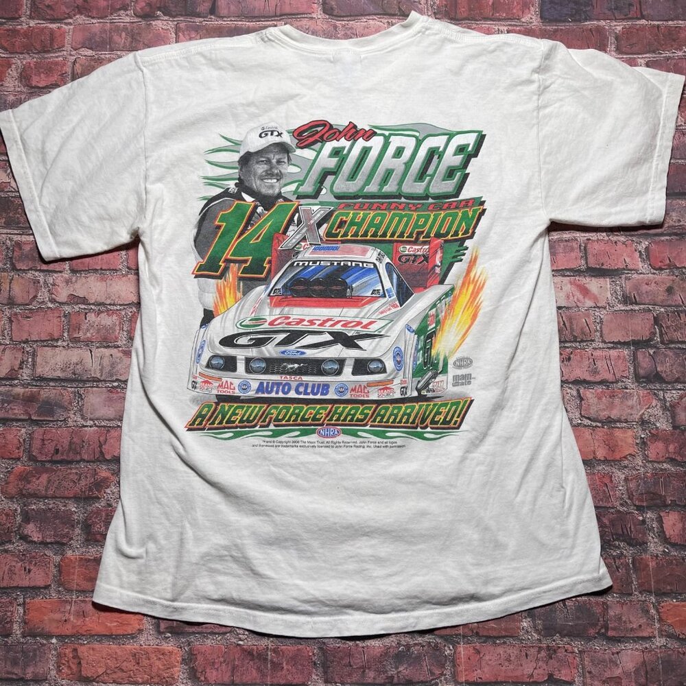 John Force American Racing Legend NHRA Autographed 2006 T Shirt Size L Y2K